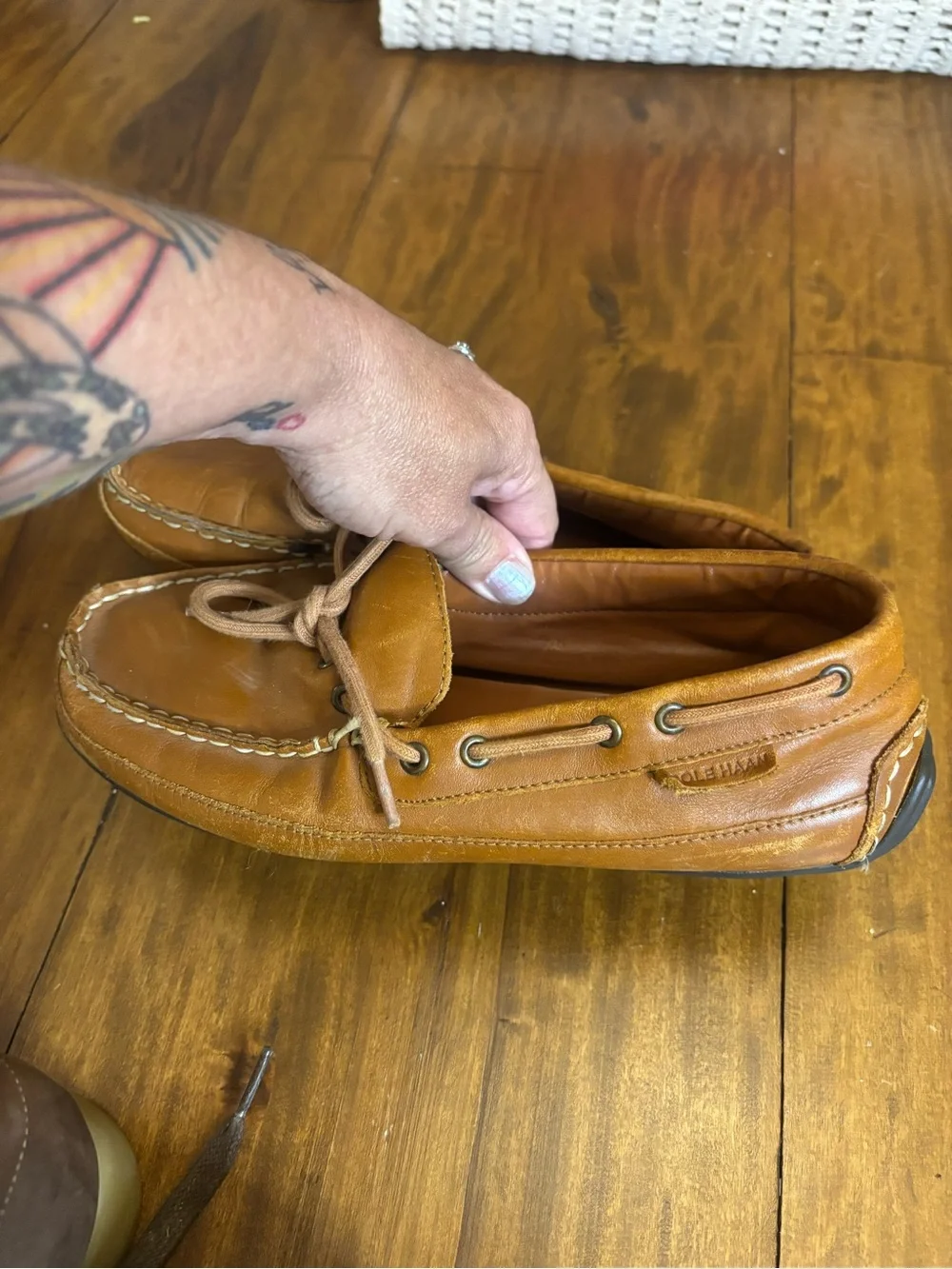 Cole Haan Tan Leather Moc Toe Boat Shoes